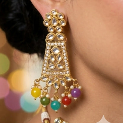 Multicolor Stone Choker Necklace Set with Earrings & Maang Tikka