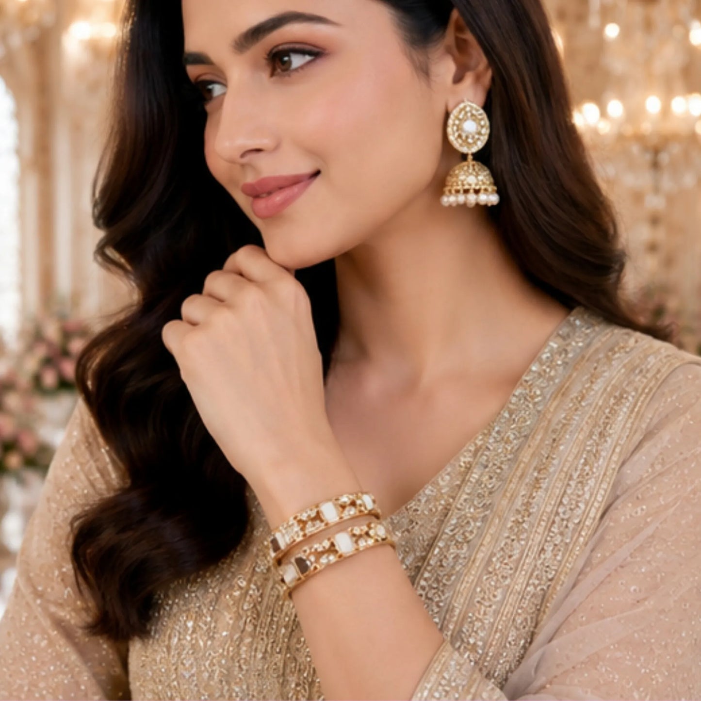 Lightweight Mirror-Style Gold Kada Bangles (Pair) – Elegant Traditional Wear