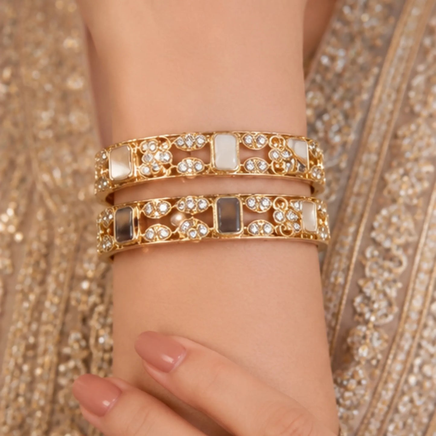 Lightweight Mirror-Style Gold Kada Bangles (Pair) – Elegant Traditional Wear