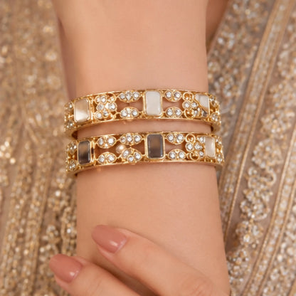 Lightweight Mirror-Style Gold Kada Bangles (Pair) – Elegant Traditional Wear