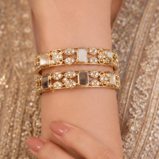 Lightweight Mirror-Style Gold Kada Bangles (Pair) – Elegant Traditional Wear