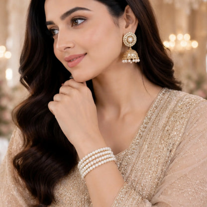 Classic White Pearl Bangles (Set of 4) – Graceful Gold-Tone Traditional Elegance