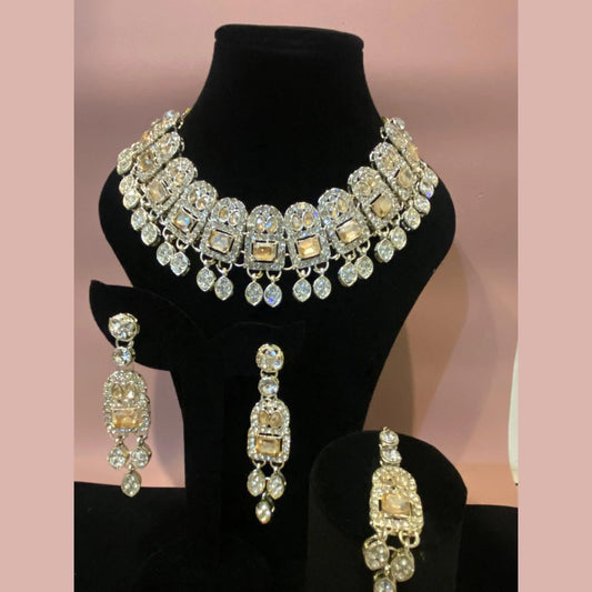 Royal Champagne Glow Necklace Set with Earrings & Maang Tikka
