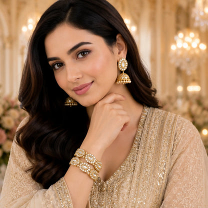 Elegant Gold-Tone Stone Kada Bangles (Pair) – Traditional Party Wear