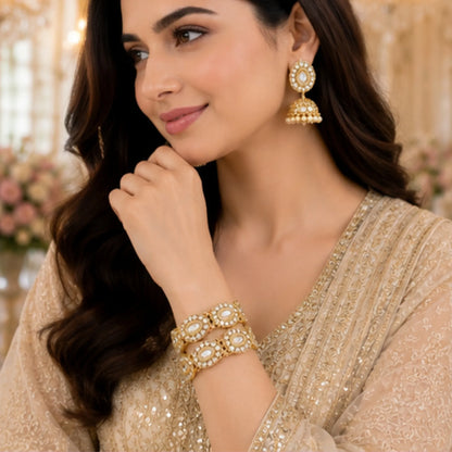 Elegant Gold-Tone Stone Kada Bangles (Pair) – Traditional Party Wear
