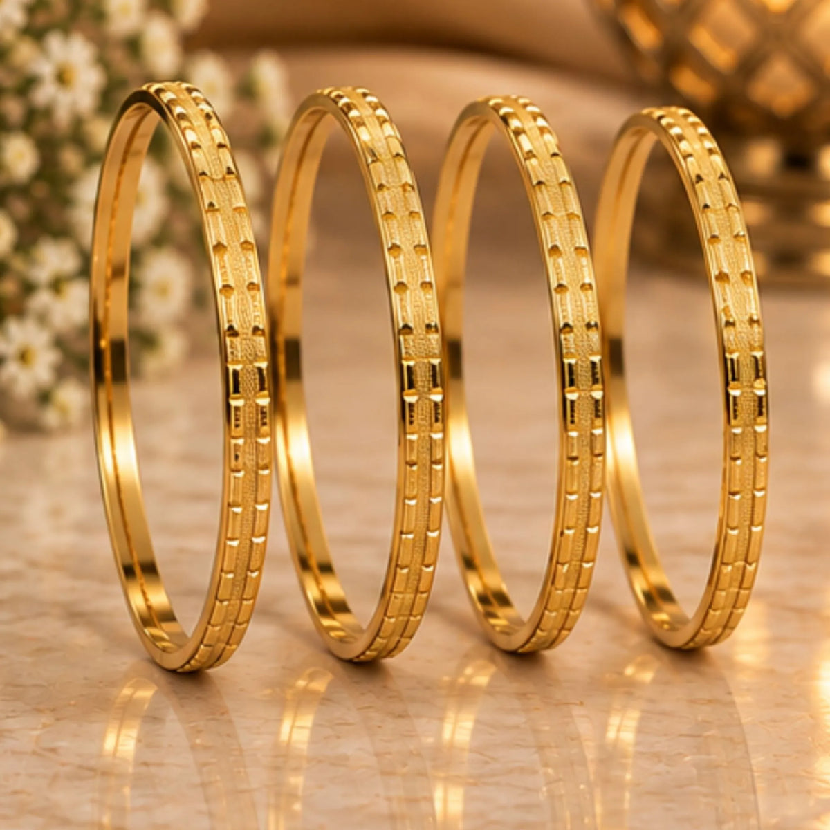 Gold-Tone Geometric Indian Bangle Set