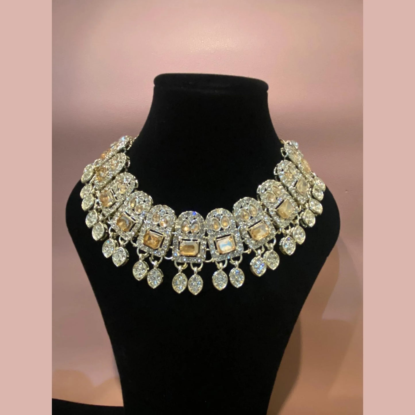 Royal Champagne Glow Necklace Set with Earrings & Maang Tikka