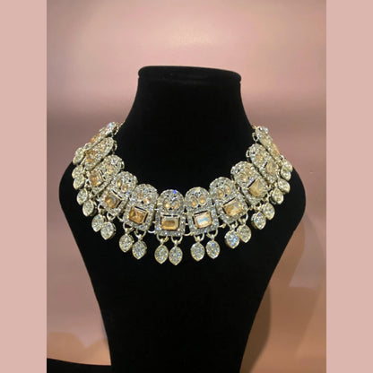 Royal Champagne Glow Necklace Set with Earrings & Maang Tikka