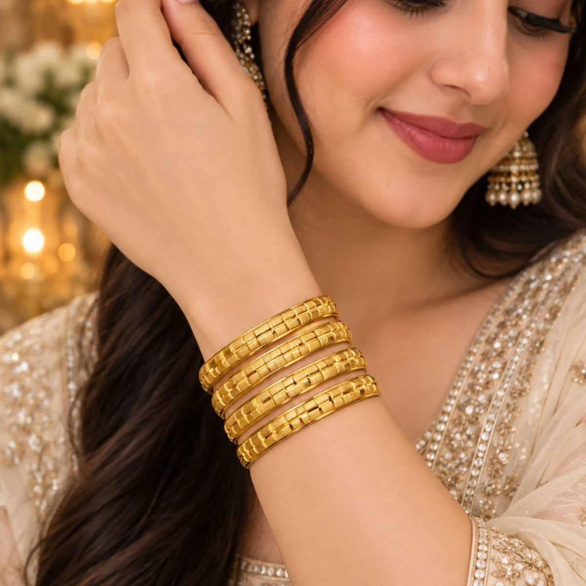 Gold-Tone Geometric Indian Bangle Set