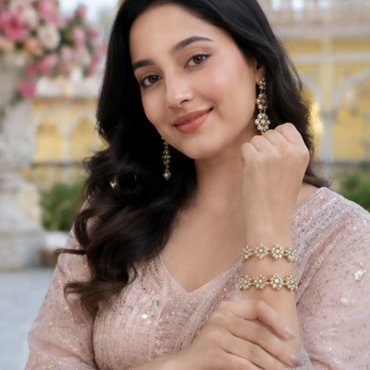 Floral Crystal Jhumka Earrings (Pair) – Elegant Gold-Tone Traditional Wear