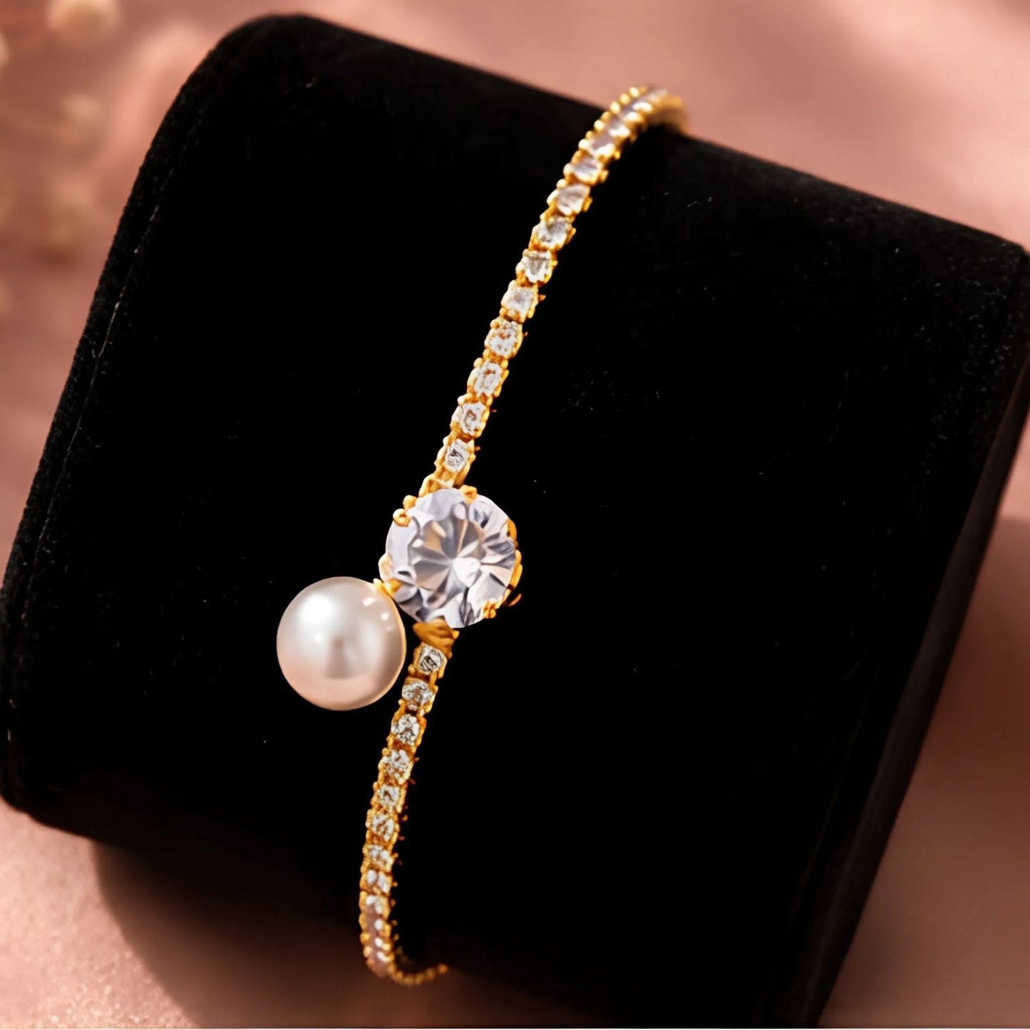 Kids' Gold Pearl Jewellery Gift Set – Necklace, Crystal Bracelet & Pearl Bangle