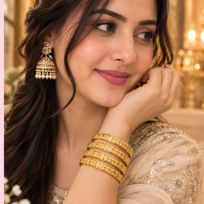Gold-Tone Geometric Indian Bangle Set