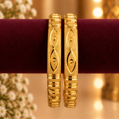 Gold-Tone Leaf Pattern Indian Bangle Pair