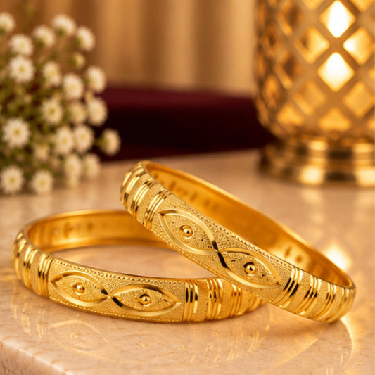 Gold-Tone Leaf Pattern Indian Bangle Pair