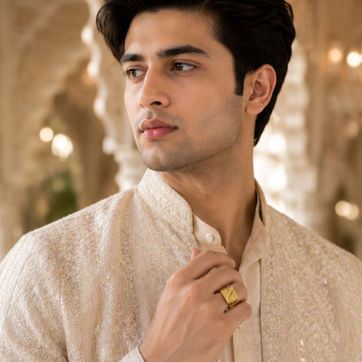 Traditional Men's Gold-Tone Statement Ring