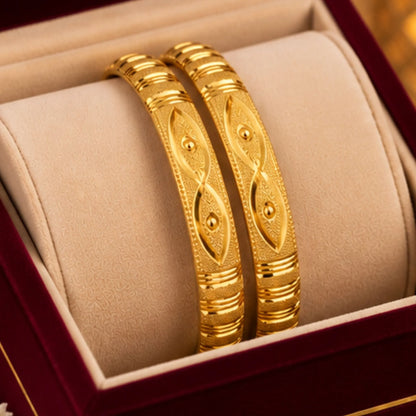 Gold-Tone Leaf Pattern Indian Bangle Pair