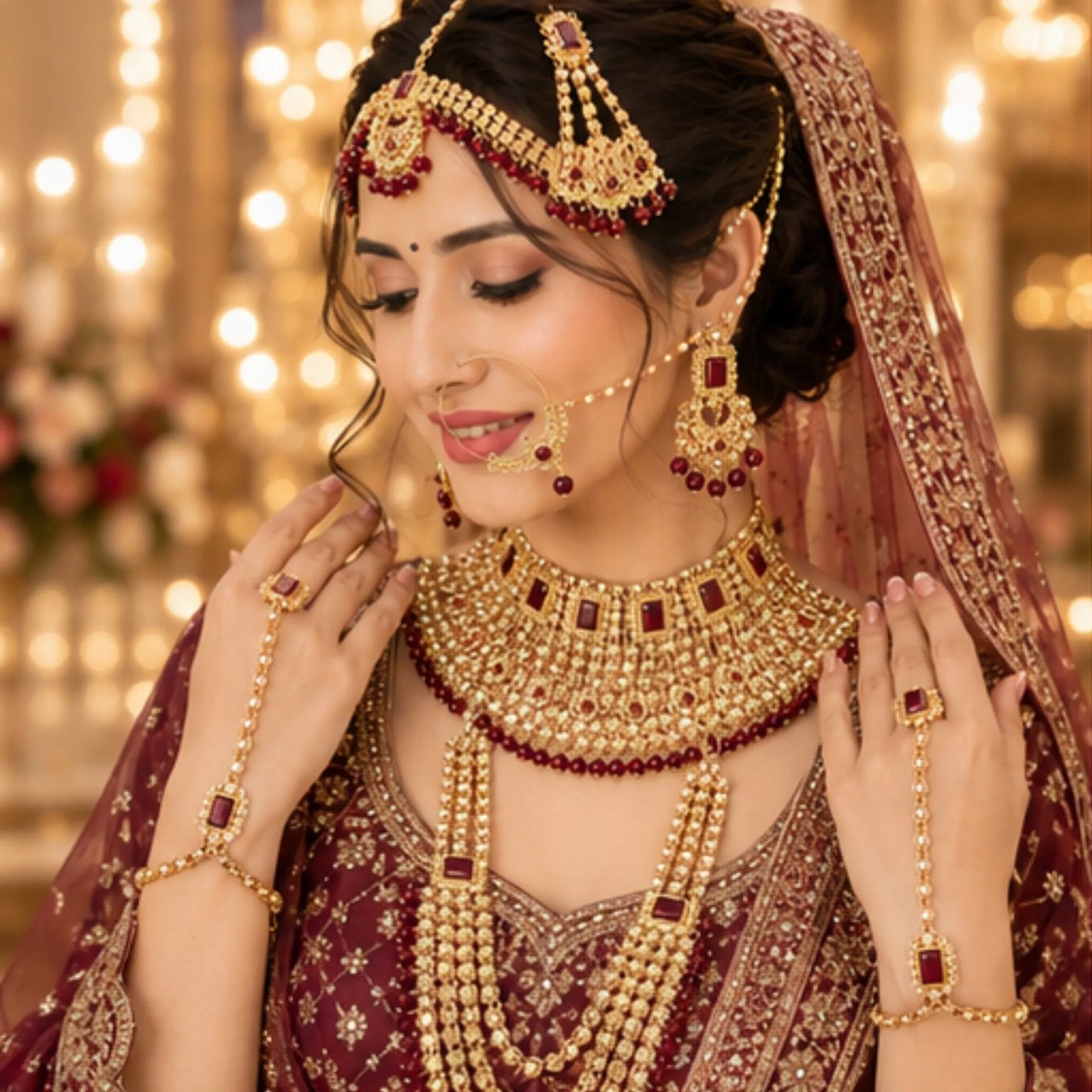 Limited Edition Maroon Bridal Jewellery Set – Complete Wedding Collection