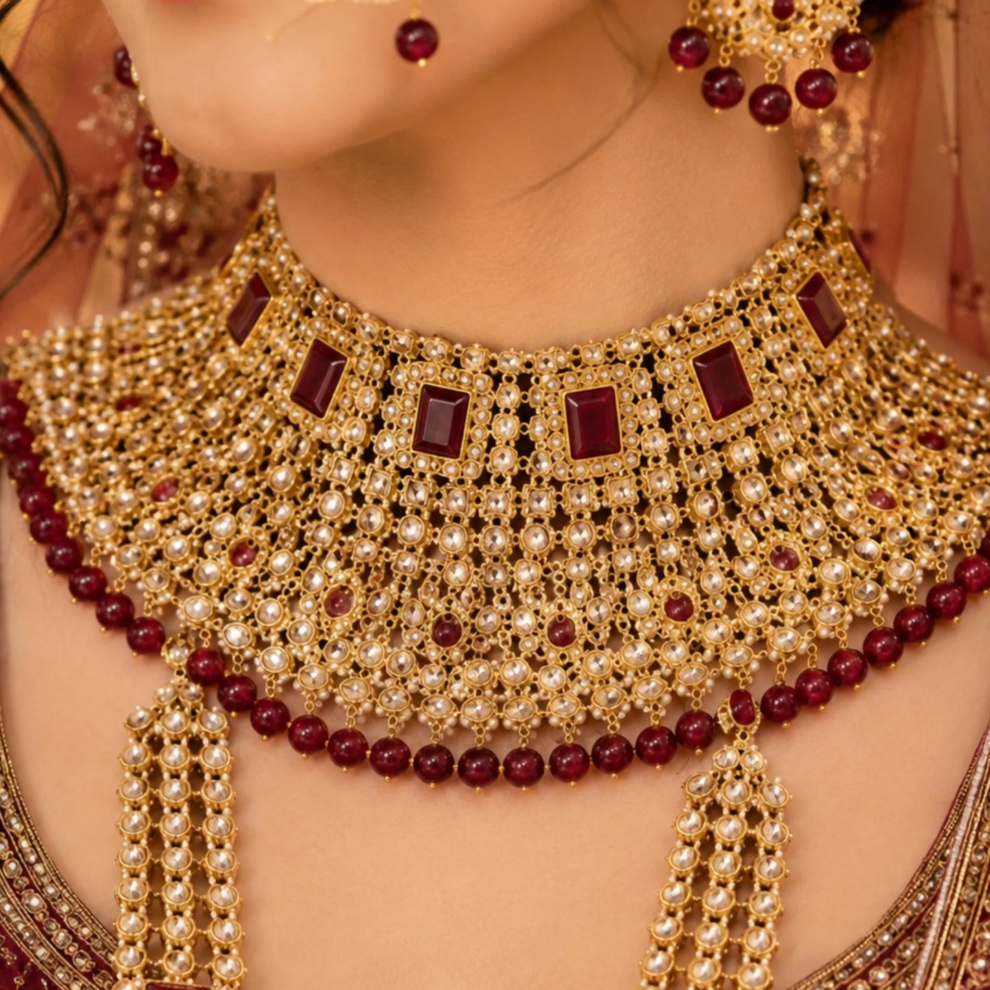 Limited Edition Maroon Bridal Jewellery Set – Complete Wedding Collection