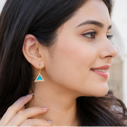 Geometric Triangle Crystal Studs with Textured Gold Frame