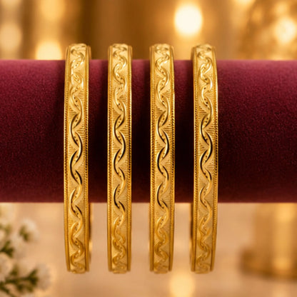 Floral Leaf Gold-Tone Indian Bangle Set