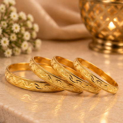 Floral Leaf Gold-Tone Indian Bangle Set
