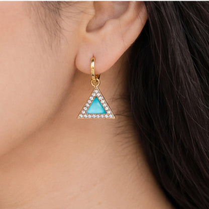 Geometric Triangle Crystal Studs with Textured Gold Frame