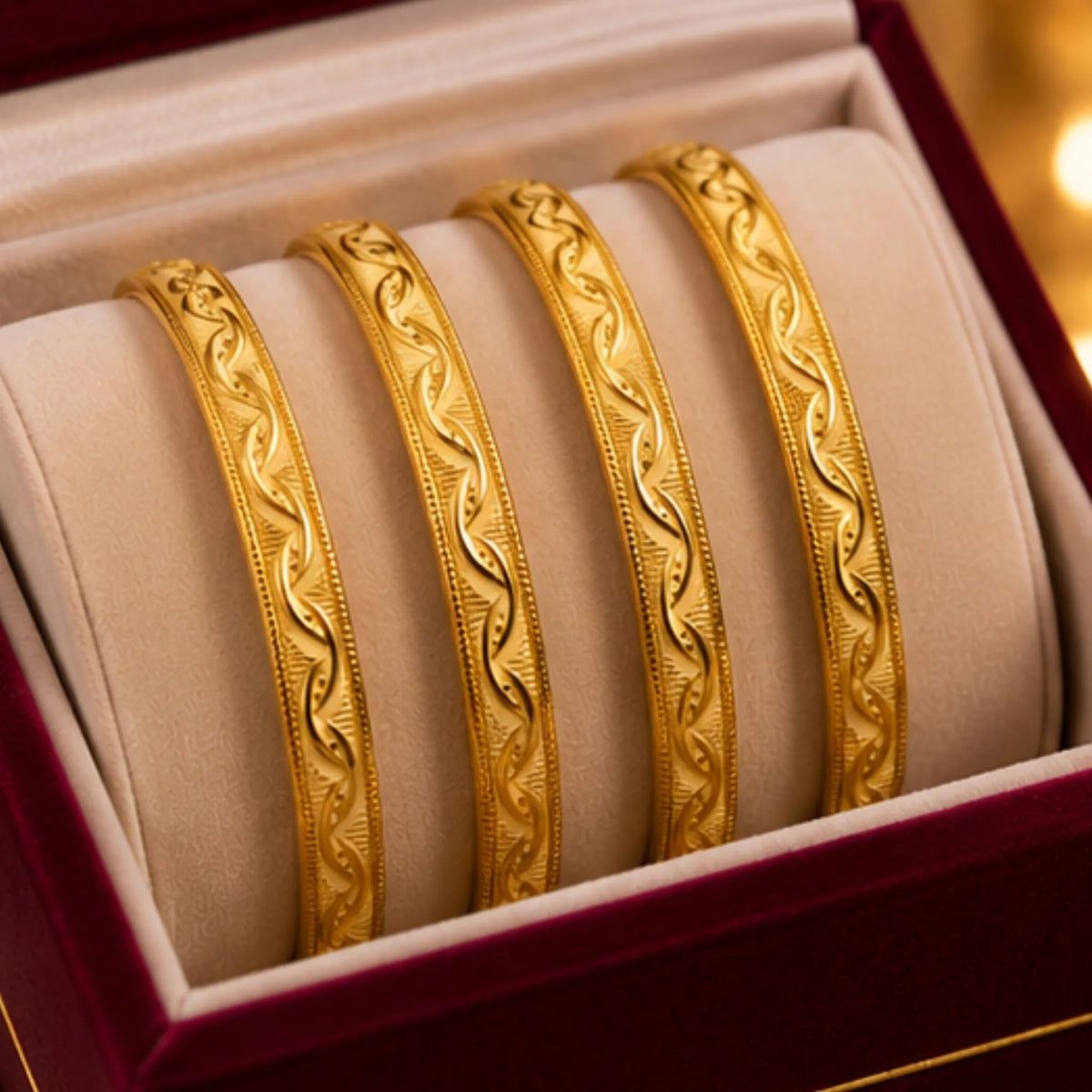Floral Leaf Gold-Tone Indian Bangle Set