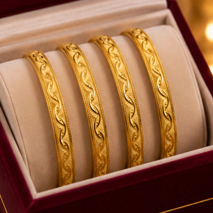 Floral Leaf Gold-Tone Indian Bangle Set
