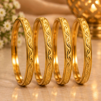 Floral Leaf Gold-Tone Indian Bangle Set