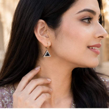 Geometric Triangle Crystal Studs with Textured Gold Frame