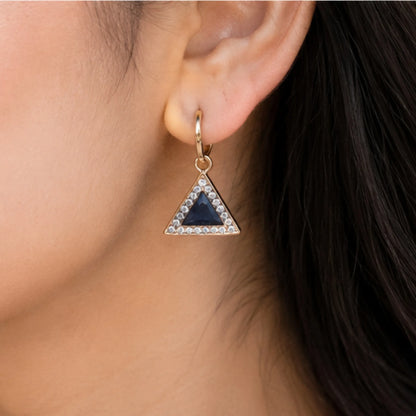 Geometric Triangle Crystal Studs with Textured Gold Frame