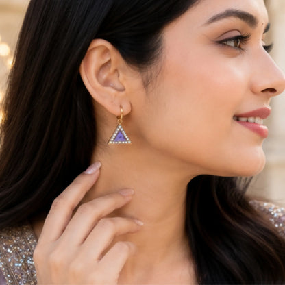 Geometric Triangle Crystal Studs with Textured Gold Frame