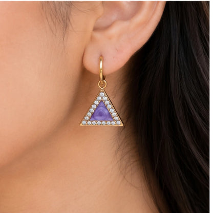 Geometric Triangle Crystal Studs with Textured Gold Frame