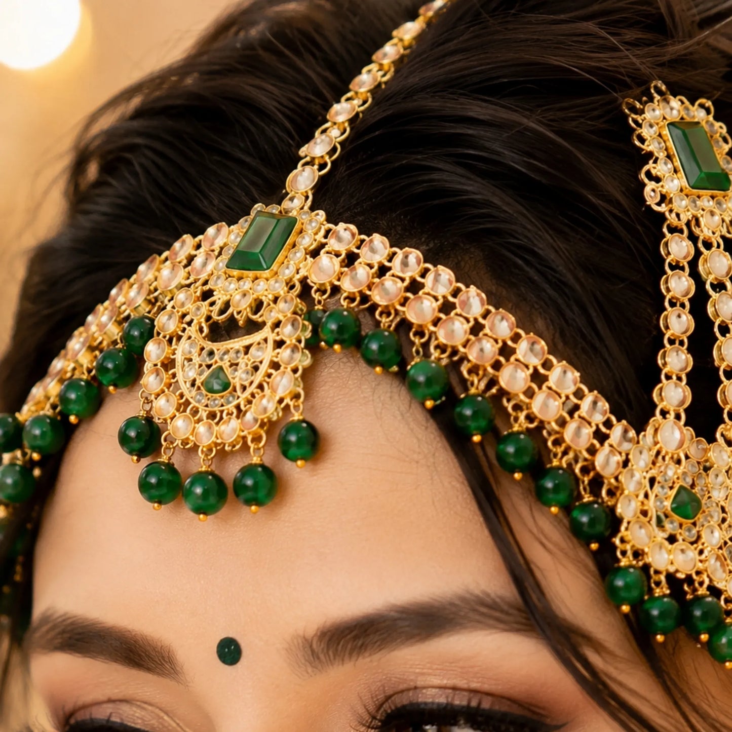 Royal Green Kundan Bridal Set with Layered Haar & Hand Harness – Complete Wedding Jewellery set