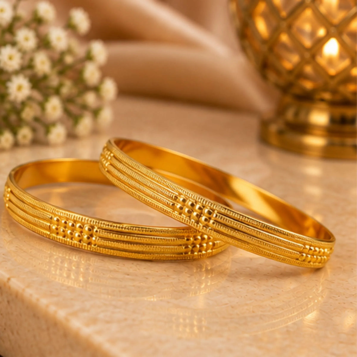 Slim Gold-Tone Textured Bangle Pair