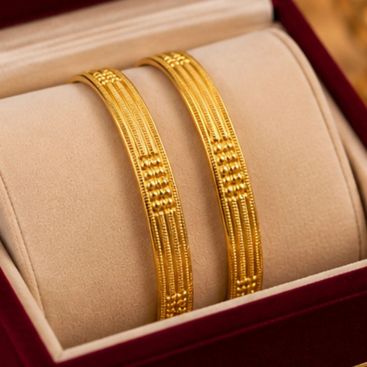 Slim Gold-Tone Textured Bangle Pair