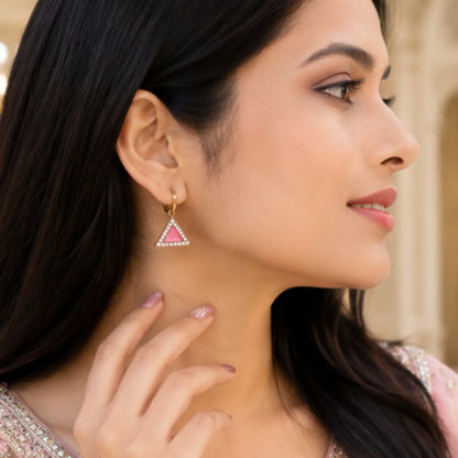 Geometric Triangle Crystal Studs with Textured Gold Frame