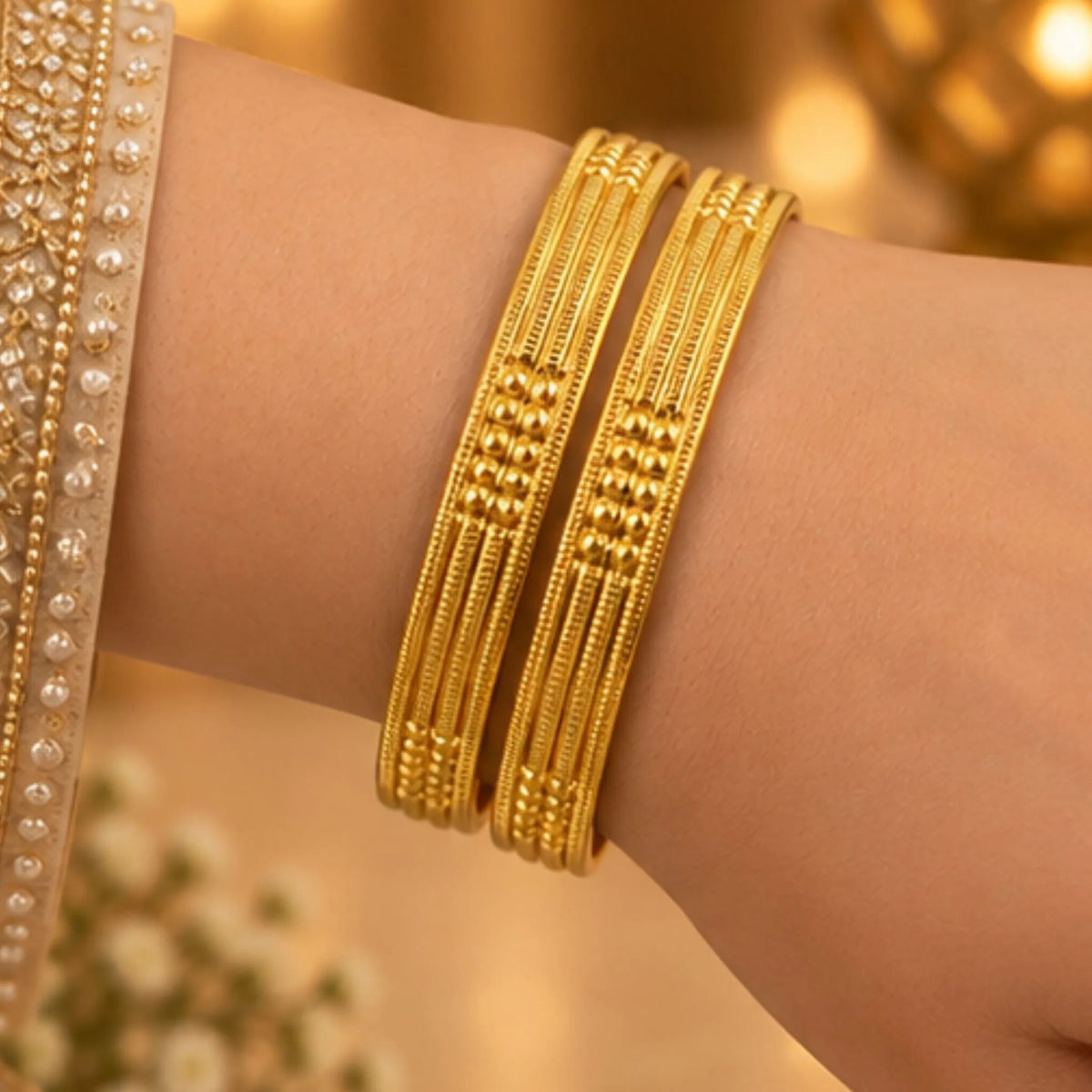 Slim Gold-Tone Textured Bangle Pair