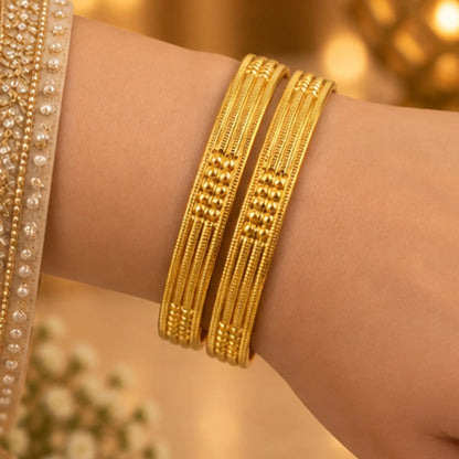 Slim Gold-Tone Textured Bangle Pair