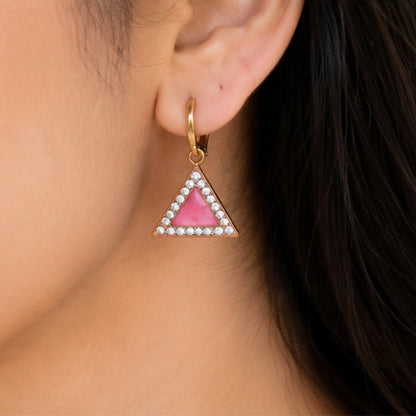 Geometric Triangle Crystal Studs with Textured Gold Frame