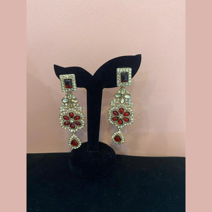 Maroon Stone Bridal Necklace Set with Earrings & Maang Tikka