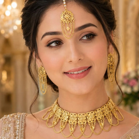 Traditional Gold-Tone Choker Set with Tikka