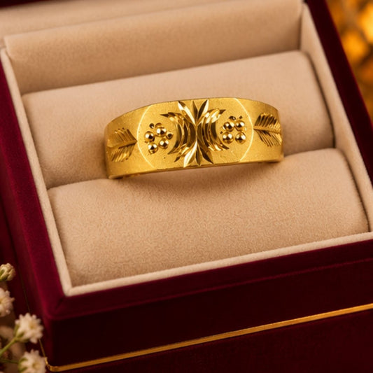 Men’s Gold-Tone Floral Engraved Band Ring