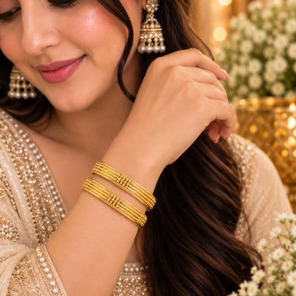 Slim Gold-Tone Textured Bangle Pair