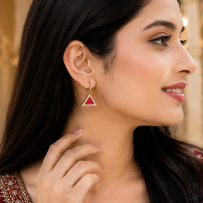 Geometric Triangle Crystal Studs with Textured Gold Frame
