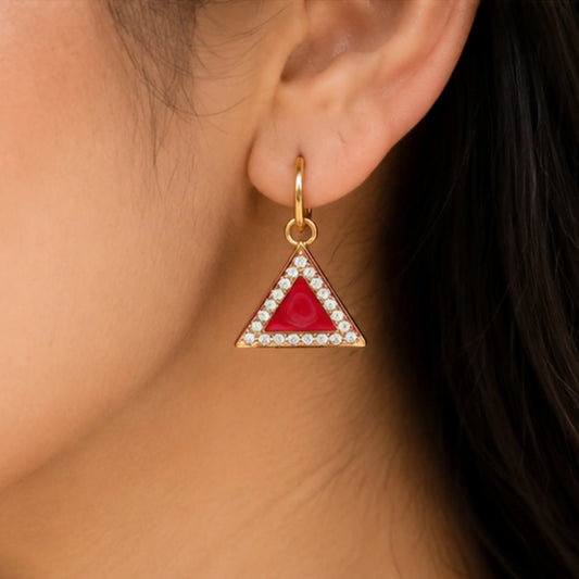 Geometric Triangle Crystal Studs with Textured Gold Frame