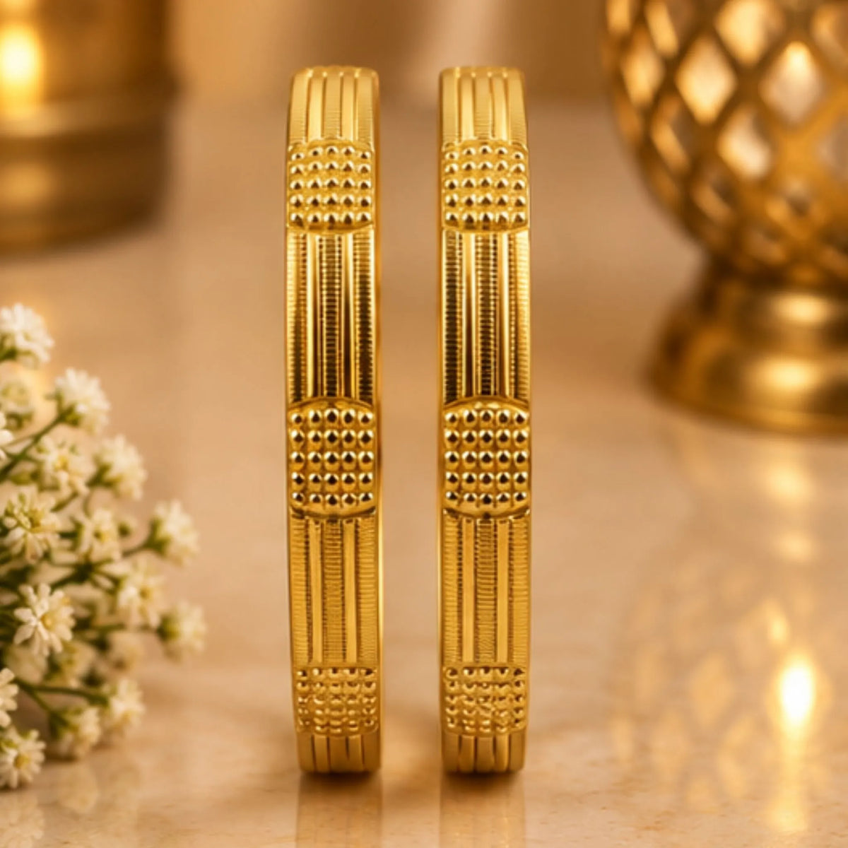 Gold-Tone Textured Geometric Bangle Pair