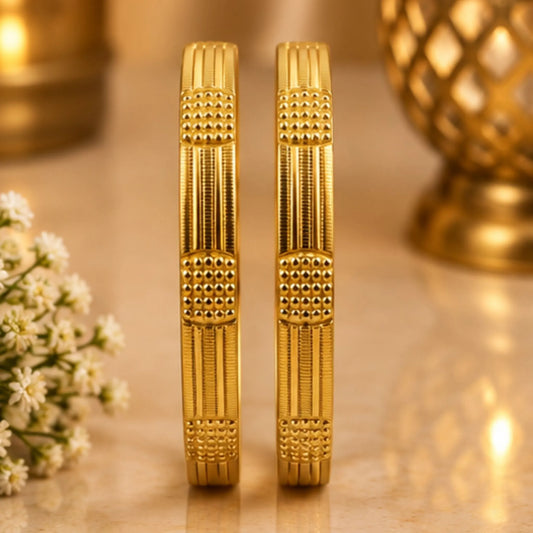 Gold-Tone Textured Geometric Bangle Pair