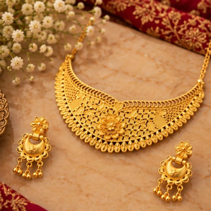 Gold Floral Choker Necklace Set