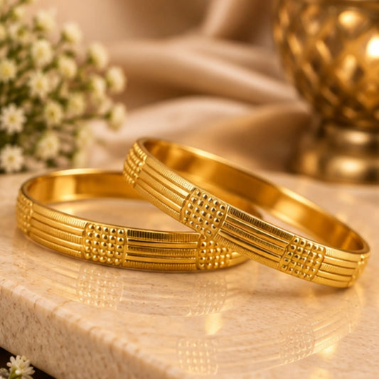 Gold-Tone Textured Geometric Bangle Pair